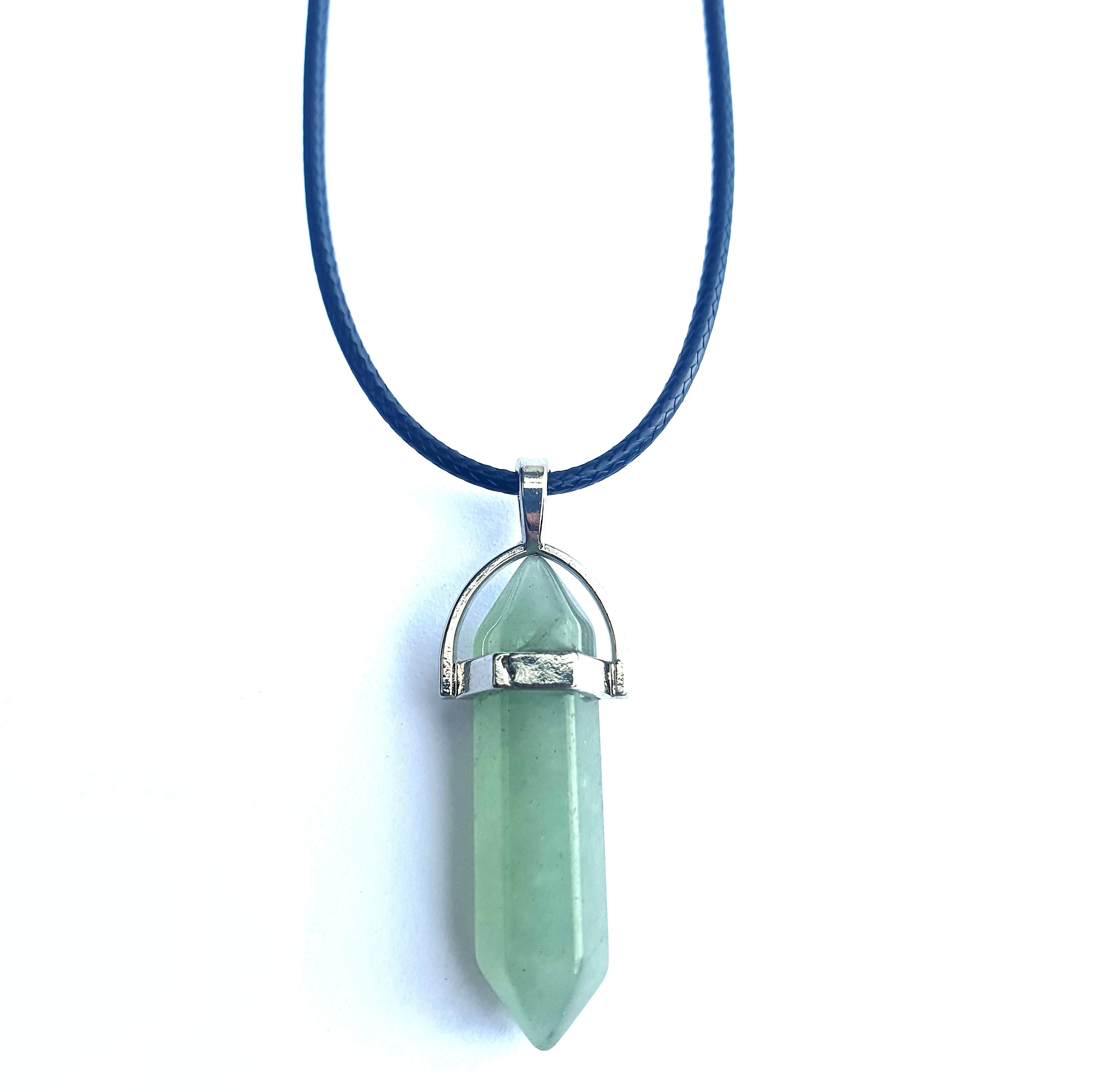 Crystal Pointed Pendant Necklace - Green Aventurine-1