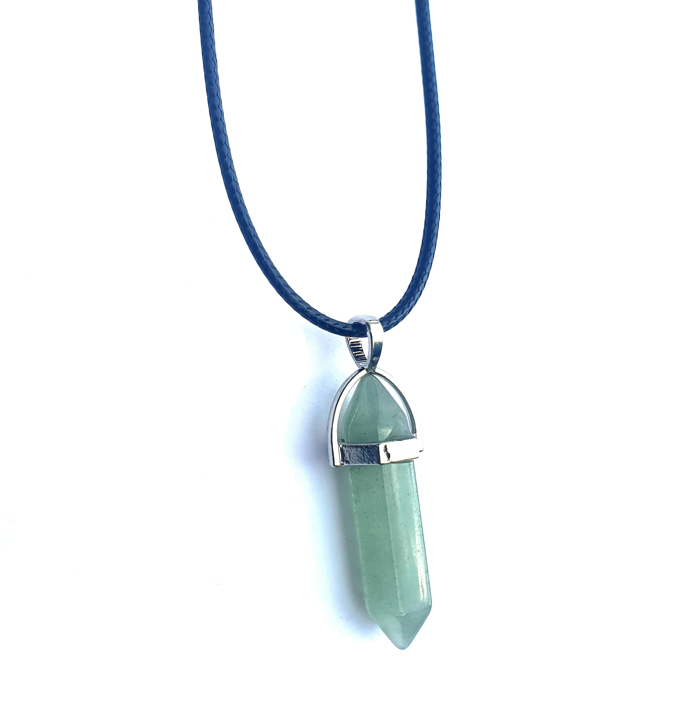 Crystal Pointed Pendant Necklace - Green Aventurine-2