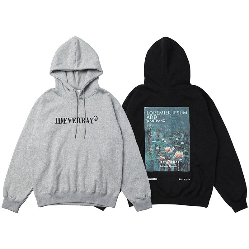 Hoodie Men Harajuku Lotus Painting Print Hooded Pullover Couple Casual Fashion Oversized Sweatshirt Men Clothing Winter-3